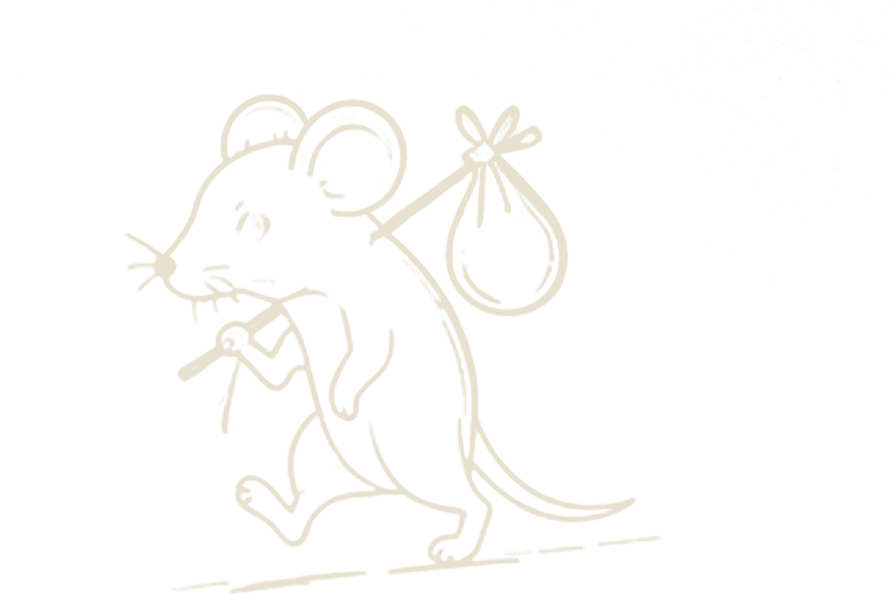 Ratón saliendo con su bolsita